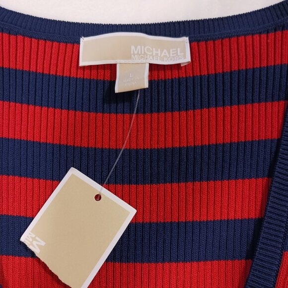 Michael Kors, NWT, Navy and Red Striped, Ribbed Knit, Tank Dress, Large , Midi - Picture 3 of 16